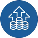 An icon of coins and arrows point up